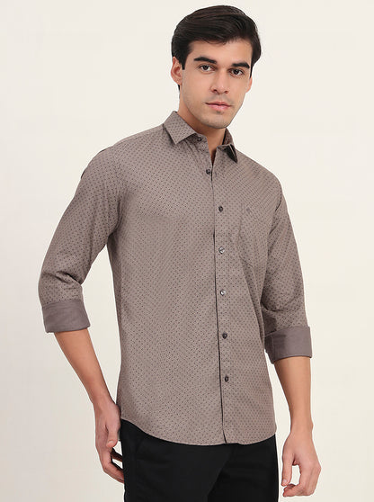 Light Brown Printed Slim Fit Semi Casual Shirt | Greenfibre