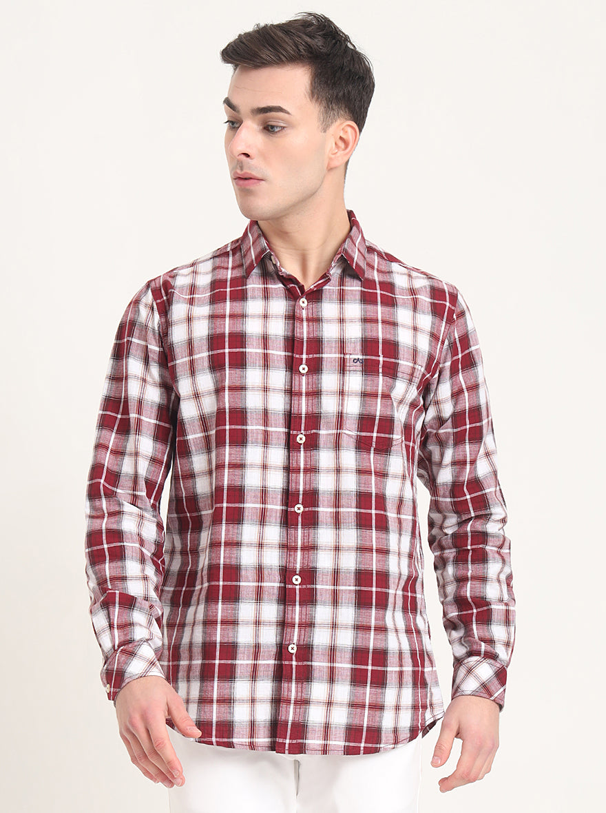 Red Checked Slim Fit Casual Shirt | JadeBlue