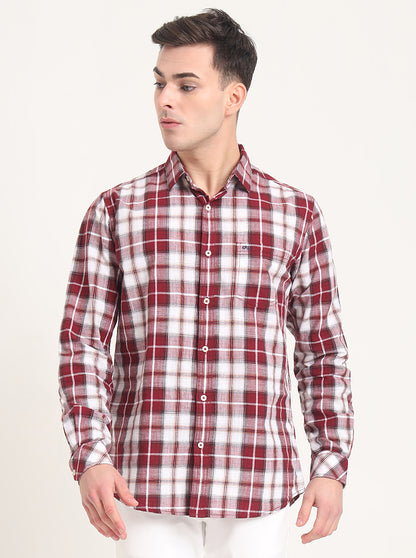 Red Checked Slim Fit Casual Shirt | JadeBlue
