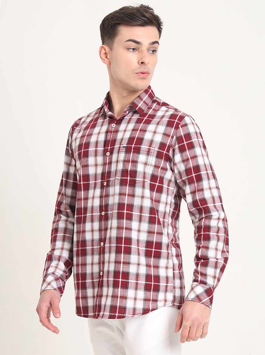 Red Checked Slim Fit Casual Shirt | JadeBlue