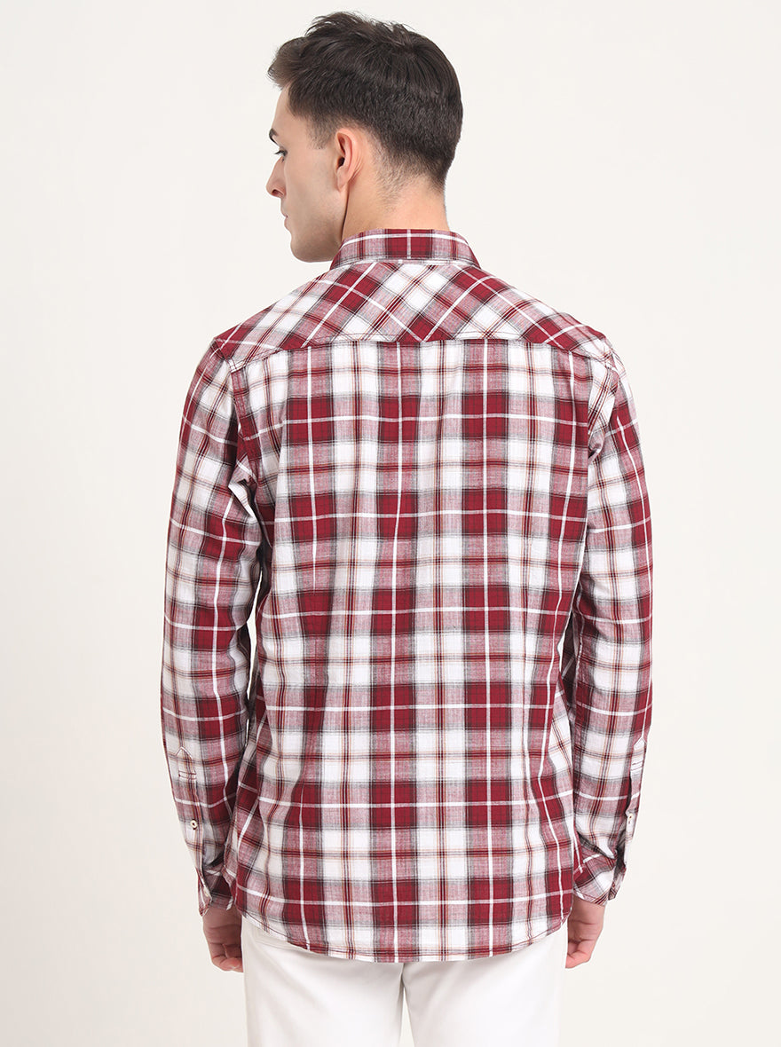Red Checked Slim Fit Casual Shirt | JadeBlue
