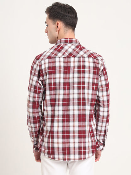 Red Checked Slim Fit Casual Shirt | JadeBlue