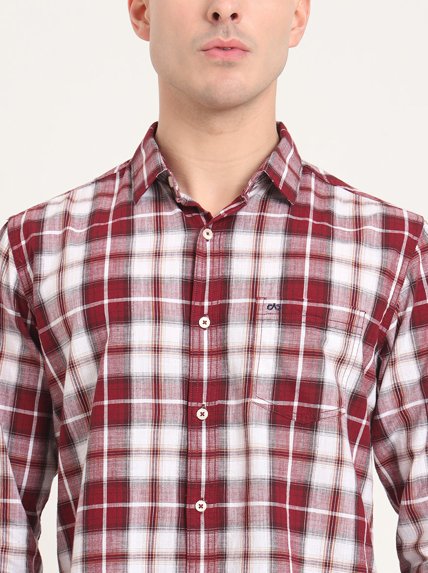 Red Checked Slim Fit Casual Shirt | JadeBlue