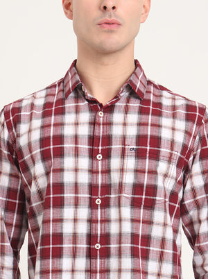 Red Checked Slim Fit Casual Shirt | JadeBlue