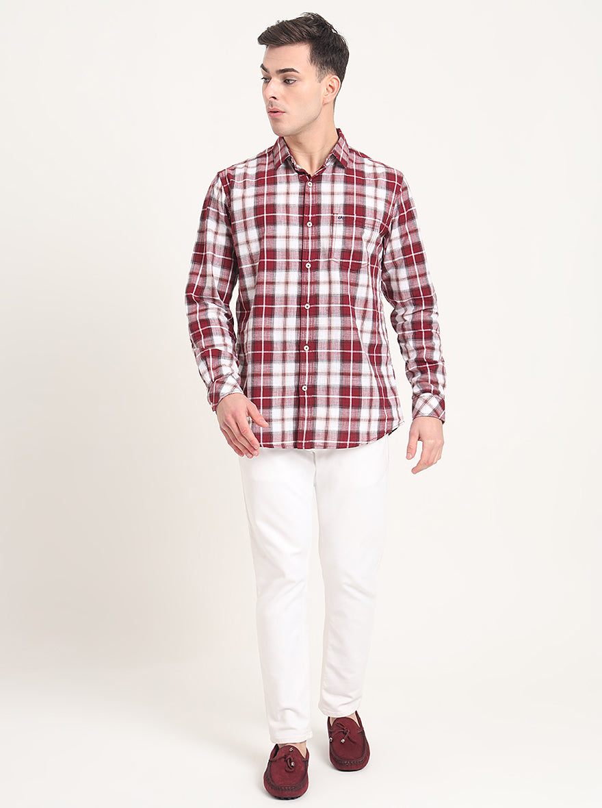 Red Checked Slim Fit Casual Shirt | JadeBlue