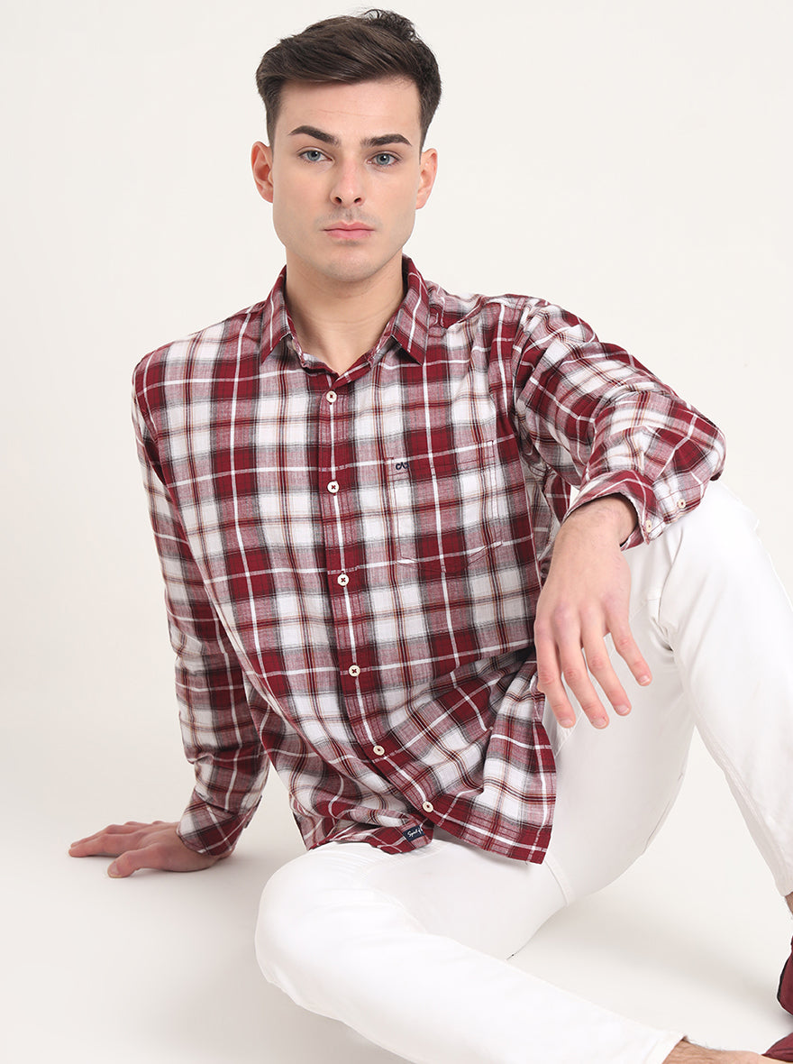 Red Checked Slim Fit Casual Shirt | JadeBlue