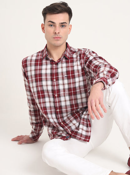 Red Checked Slim Fit Casual Shirt | JadeBlue