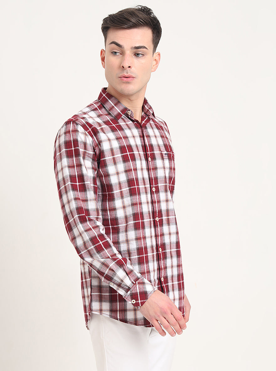 Red Checked Slim Fit Casual Shirt | JadeBlue