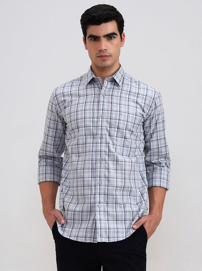 Abalone Grey Checked Tailored Fit Semi Casual Shirt | JadeBlue