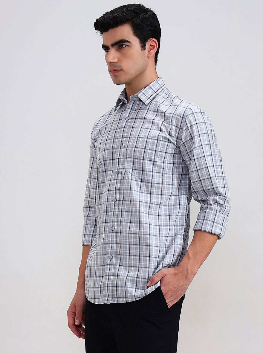 Abalone Grey Checked Tailored Fit Semi Casual Shirt | JadeBlue