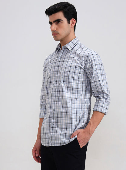 Abalone Grey Checked Tailored Fit Semi Casual Shirt | JadeBlue