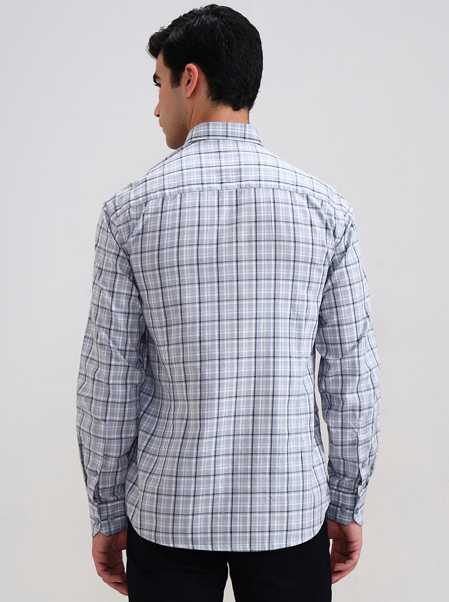 Abalone Grey Checked Tailored Fit Semi Casual Shirt | JadeBlue