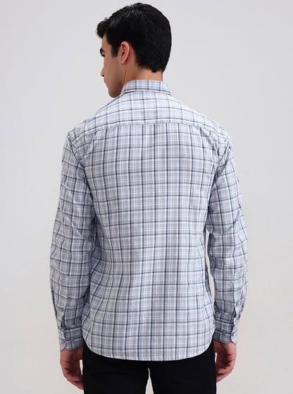 Abalone Grey Checked Tailored Fit Semi Casual Shirt | JadeBlue