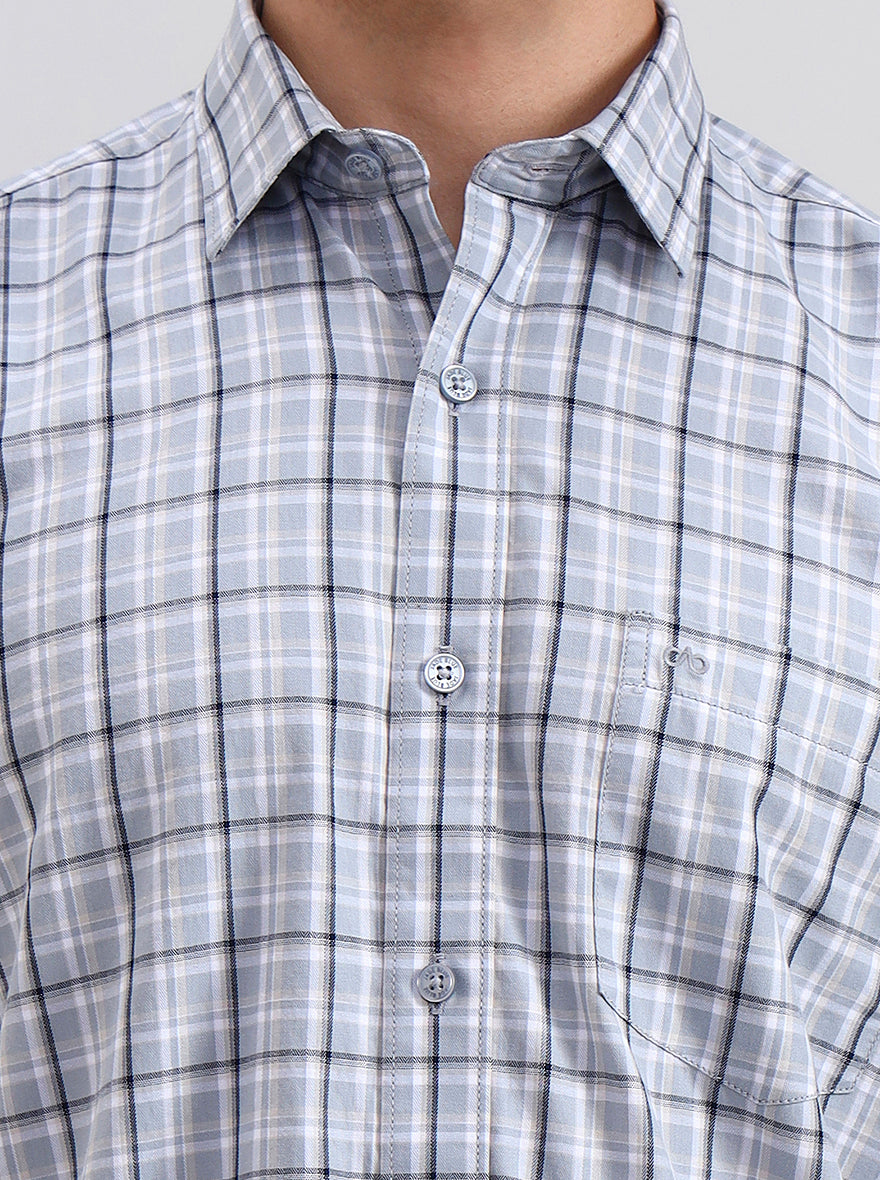 Abalone Grey Checked Tailored Fit Semi Casual Shirt | JadeBlue