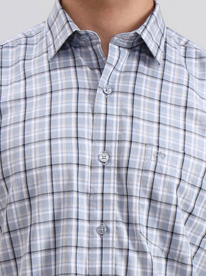 Abalone Grey Checked Tailored Fit Semi Casual Shirt | JadeBlue
