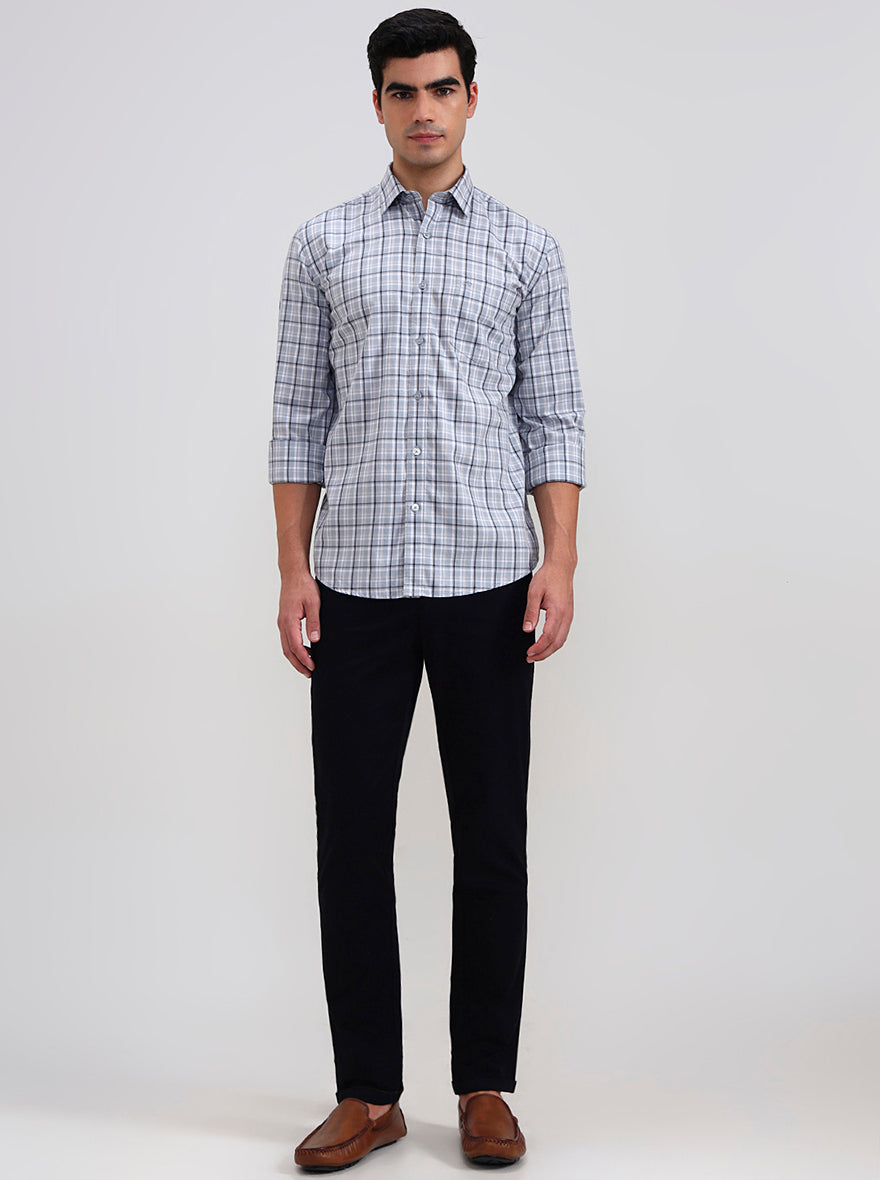 Abalone Grey Checked Tailored Fit Semi Casual Shirt | JadeBlue