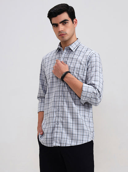 Abalone Grey Checked Tailored Fit Semi Casual Shirt | JadeBlue
