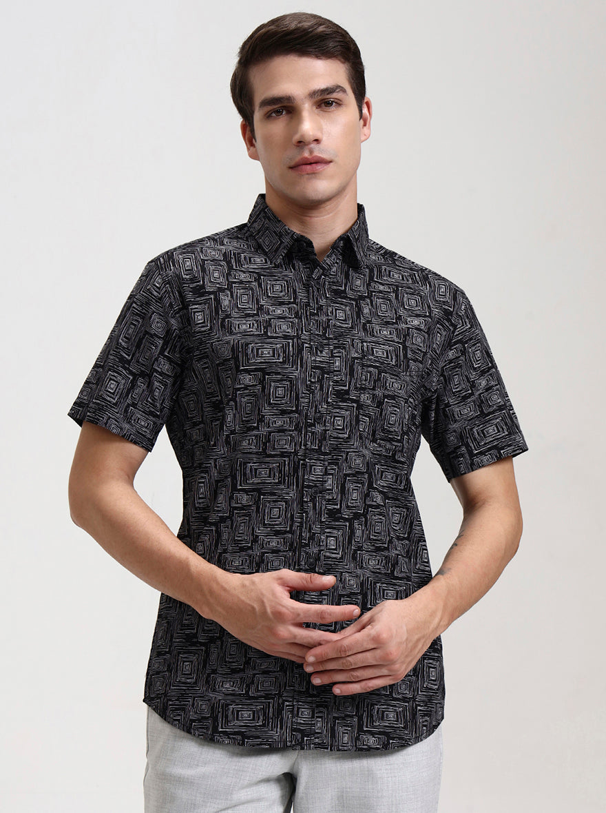 Black Printed Slim Fit Casual Shirt | JadeBlue