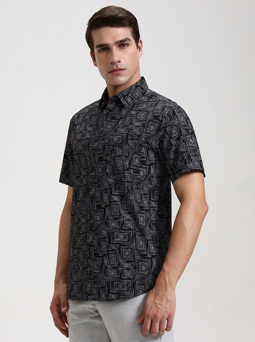 Black Printed Slim Fit Casual Shirt | JadeBlue
