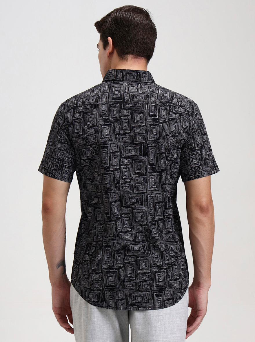 Black Printed Slim Fit Casual Shirt | JadeBlue