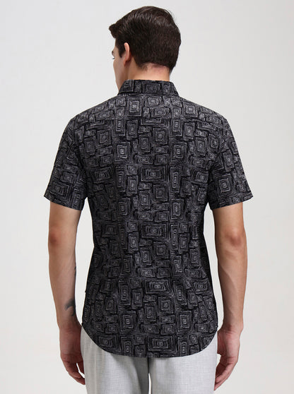 Black Printed Slim Fit Casual Shirt | JadeBlue