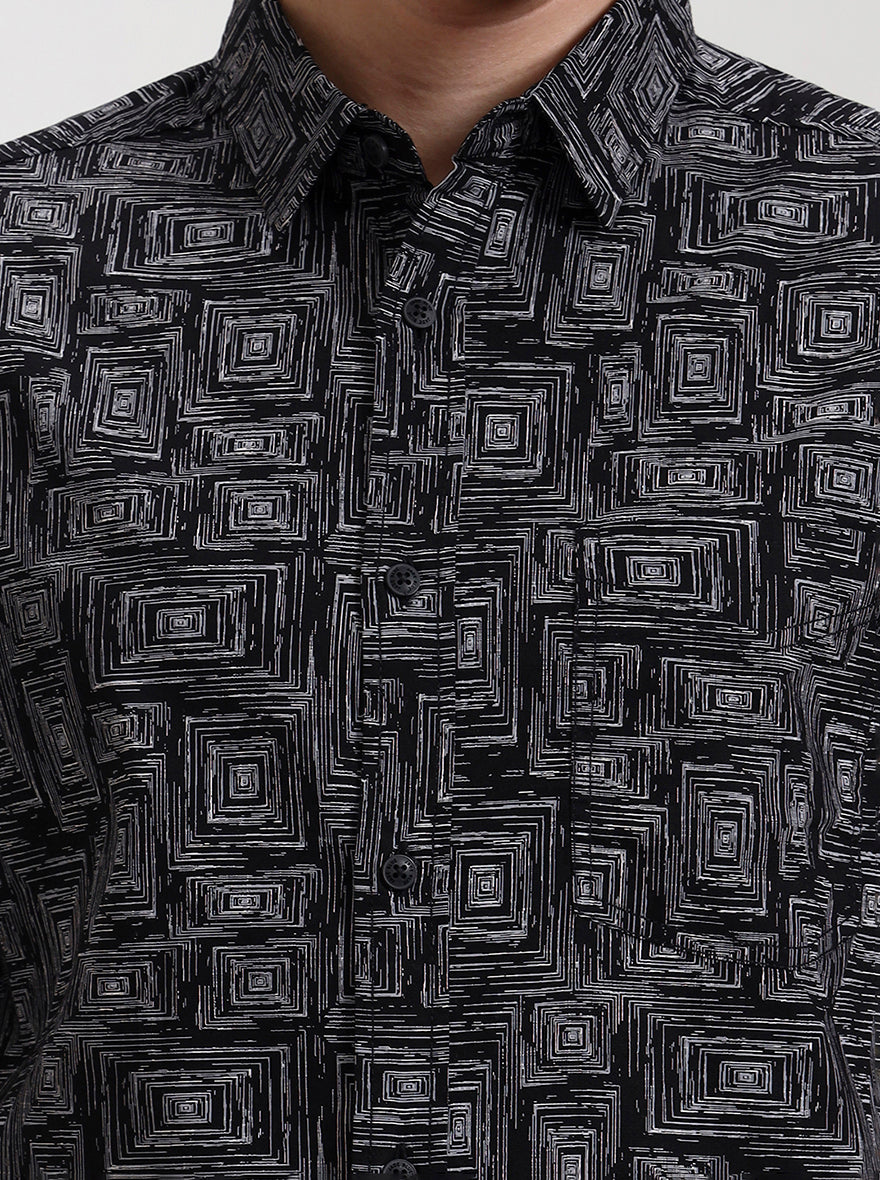 Black Printed Slim Fit Casual Shirt | JadeBlue