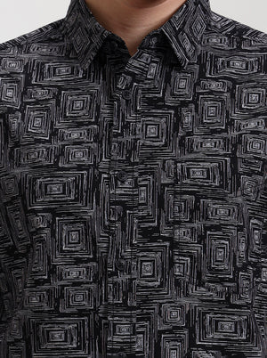 Black Printed Slim Fit Casual Shirt | JadeBlue