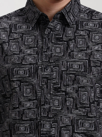 Black Printed Slim Fit Casual Shirt | JadeBlue