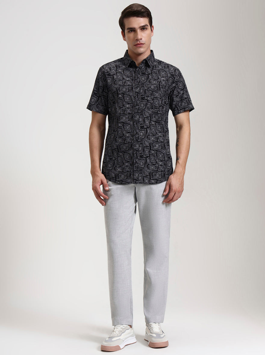 Black Printed Slim Fit Casual Shirt | JadeBlue