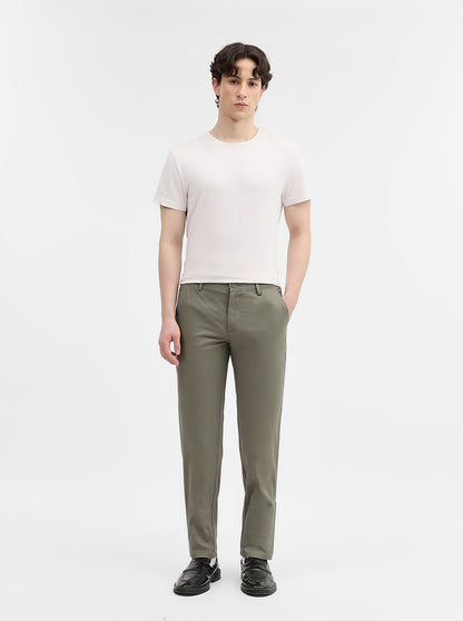 Light Olive Solid Uno Fit Casual Trouser | JadeBlue