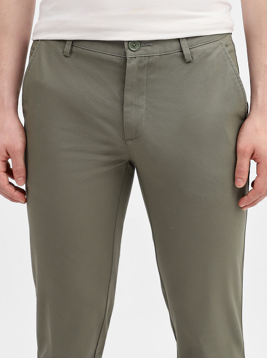 Light Olive Solid Uno Fit Casual Trouser | JadeBlue