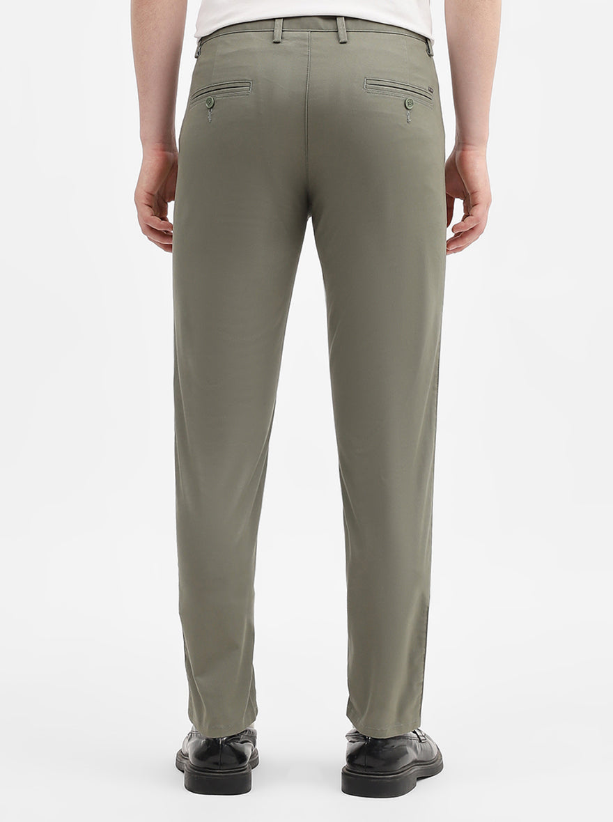Light Olive Solid Uno Fit Casual Trouser | JadeBlue