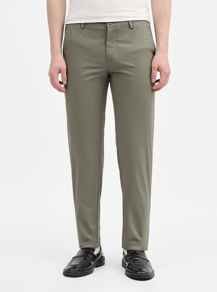 Light Olive Solid Uno Fit Casual Trouser | JadeBlue