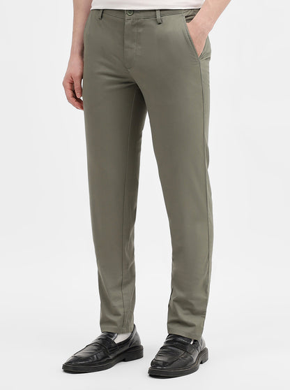 Light Olive Solid Uno Fit Casual Trouser | JadeBlue