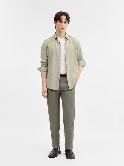 Light Olive Solid Uno Fit Casual Trouser | JadeBlue