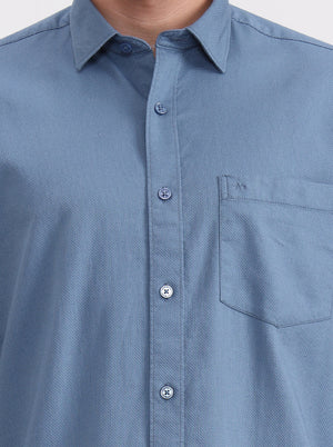 Blue Solid Tailored Fit Semi Casual Shirt | JadeBlue