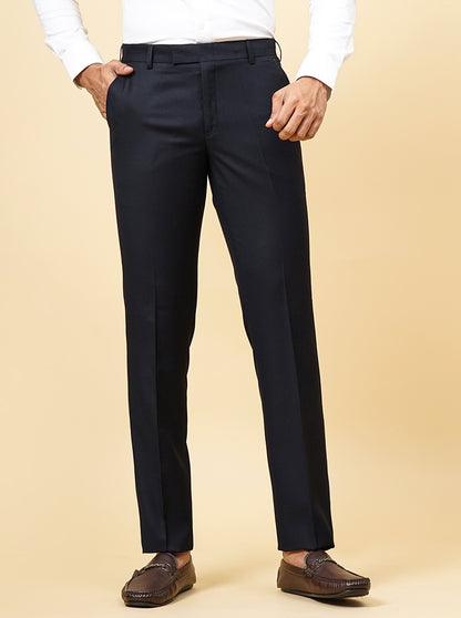 Navy Blue Solid Slim Fit Formal Trouser | Metal