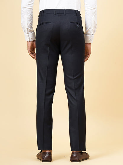 Navy Blue Solid Slim Fit Formal Trouser | Metal