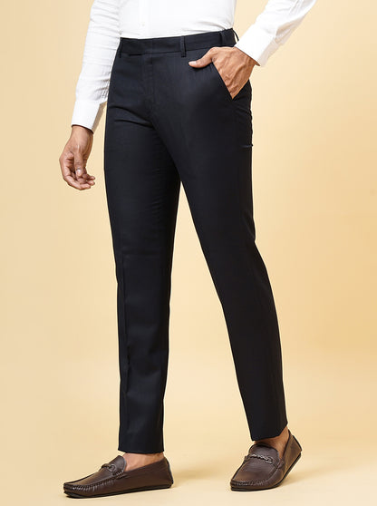 Navy Blue Solid Slim Fit Formal Trouser | Metal