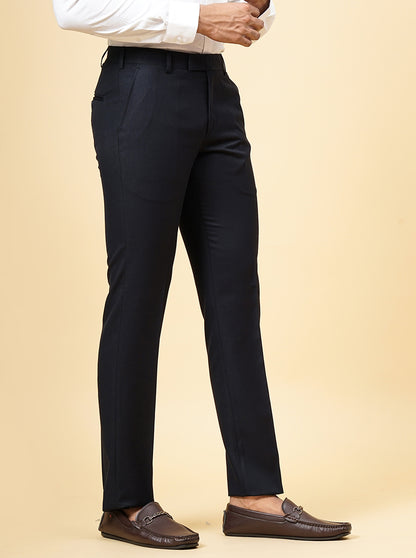 Navy Blue Solid Slim Fit Formal Trouser | Metal