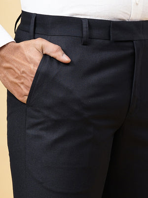 Navy Blue Solid Slim Fit Formal Trouser | Metal
