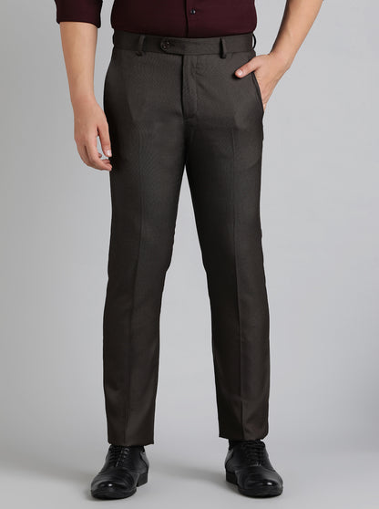 Brown Solid Slim Fit Formal Trouser | Greenfibre