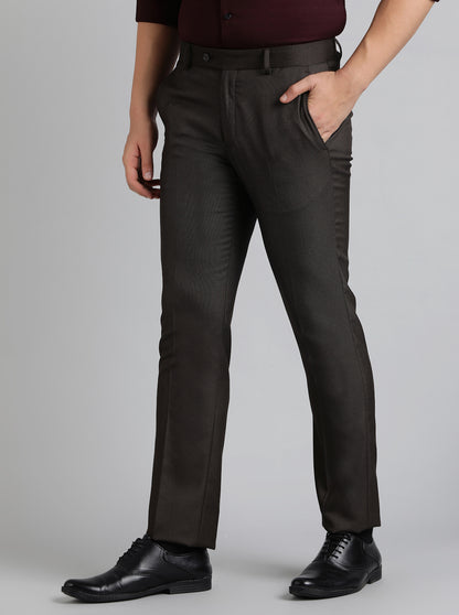 Brown Solid Slim Fit Formal Trouser | Greenfibre