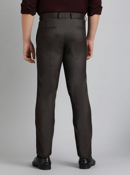 Brown Solid Slim Fit Formal Trouser | Greenfibre