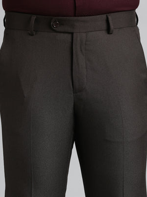 Brown Solid Slim Fit Formal Trouser | Greenfibre