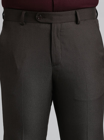 Brown Solid Slim Fit Formal Trouser | Greenfibre