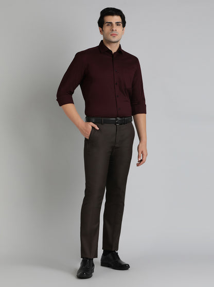 Brown Solid Slim Fit Formal Trouser | Greenfibre