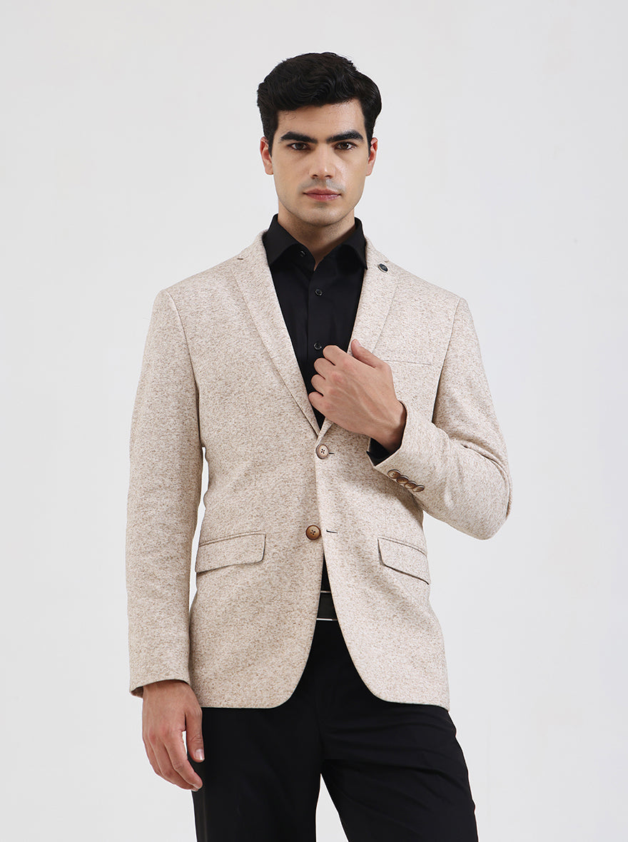 Beige Solid Regular Fit Blazer | JB Studio