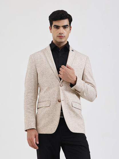 Beige Solid Regular Fit Blazer | JB Studio