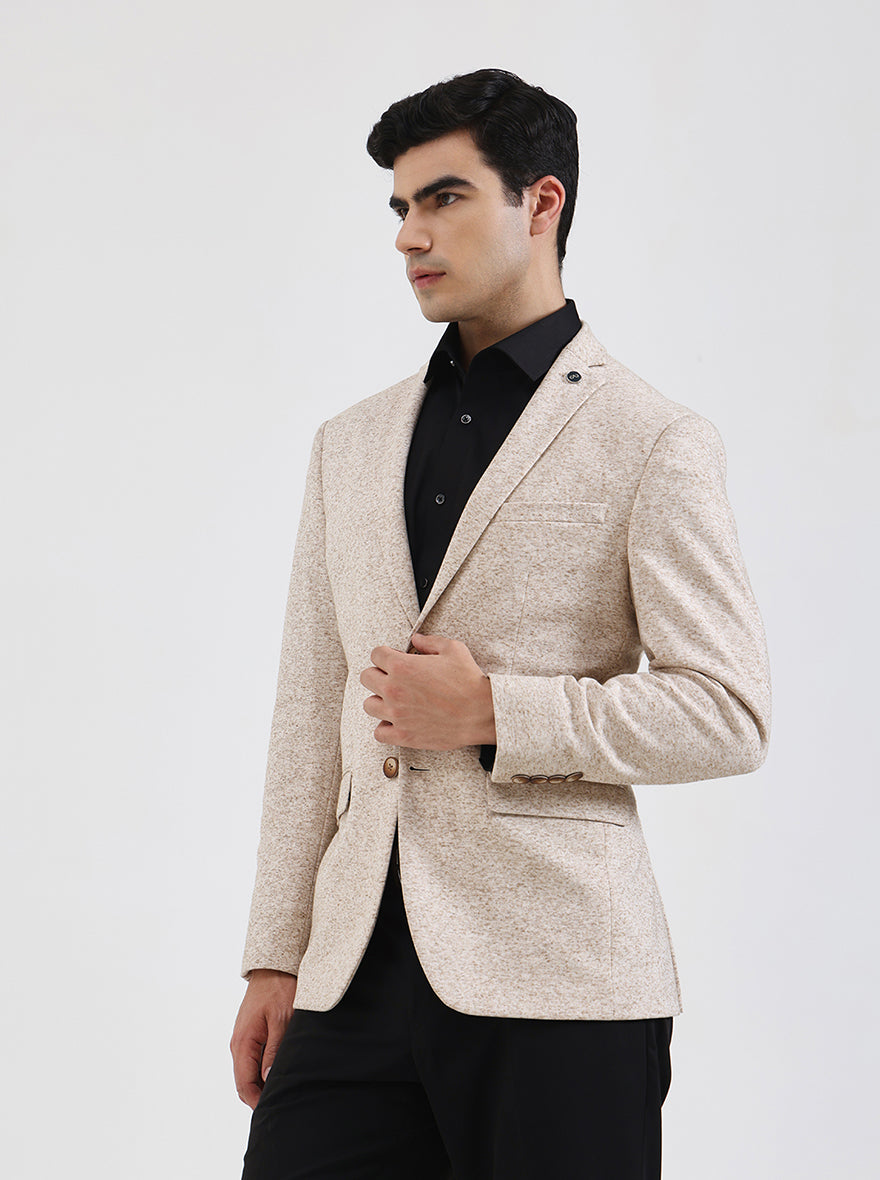 Beige Solid Regular Fit Blazer | JB Studio